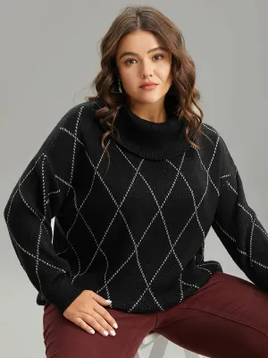 Plaid Luxe Contrast Turtleneck Pullover