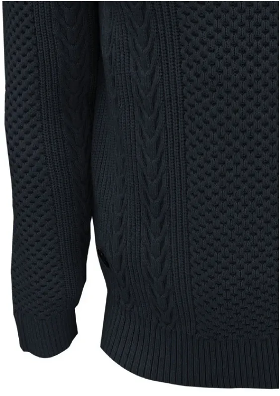 Point Zero CUDI Cabel Knit Cashmere Like Sweater | Navy