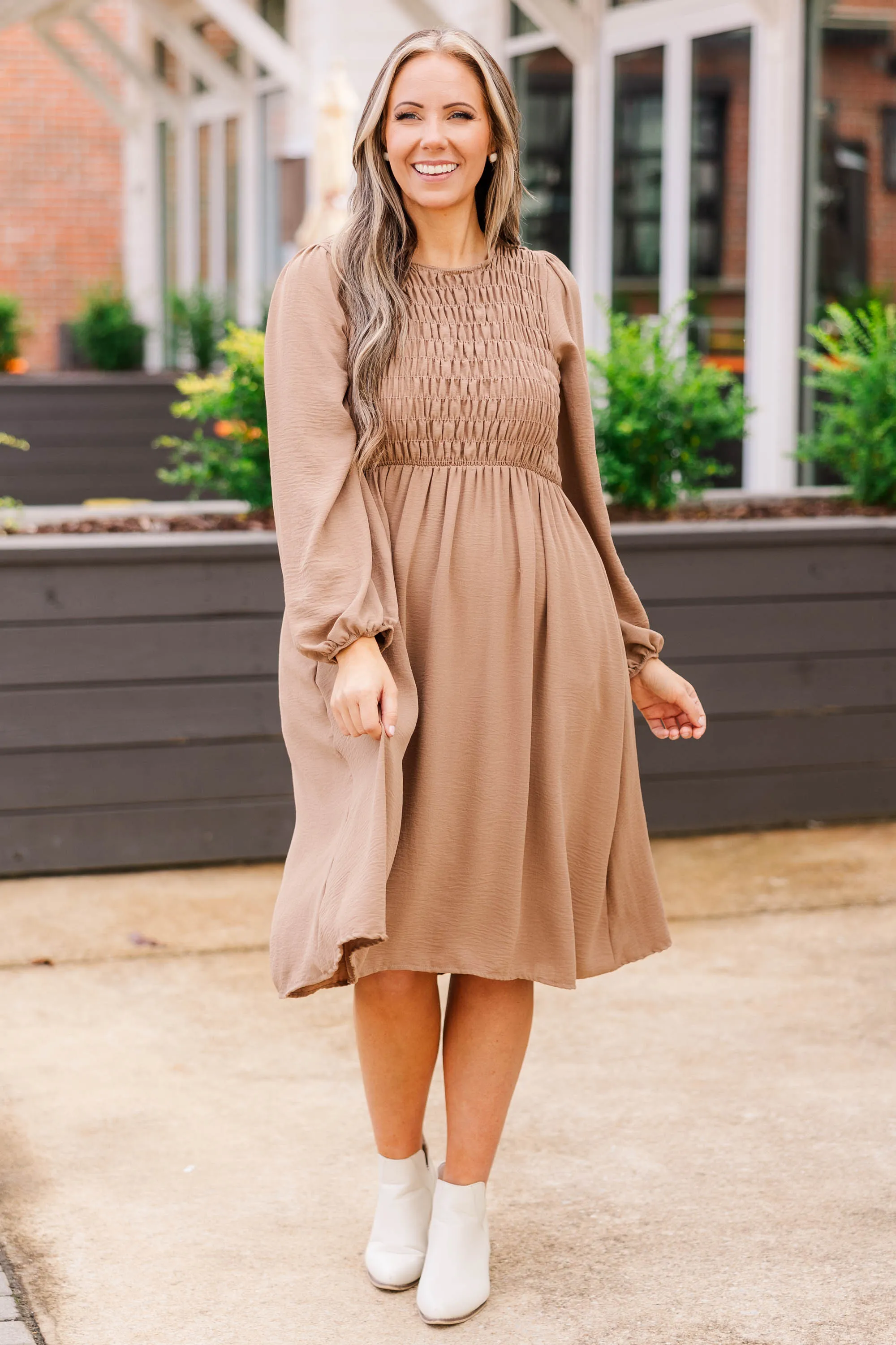 Polished Pearl Dress, Taupe