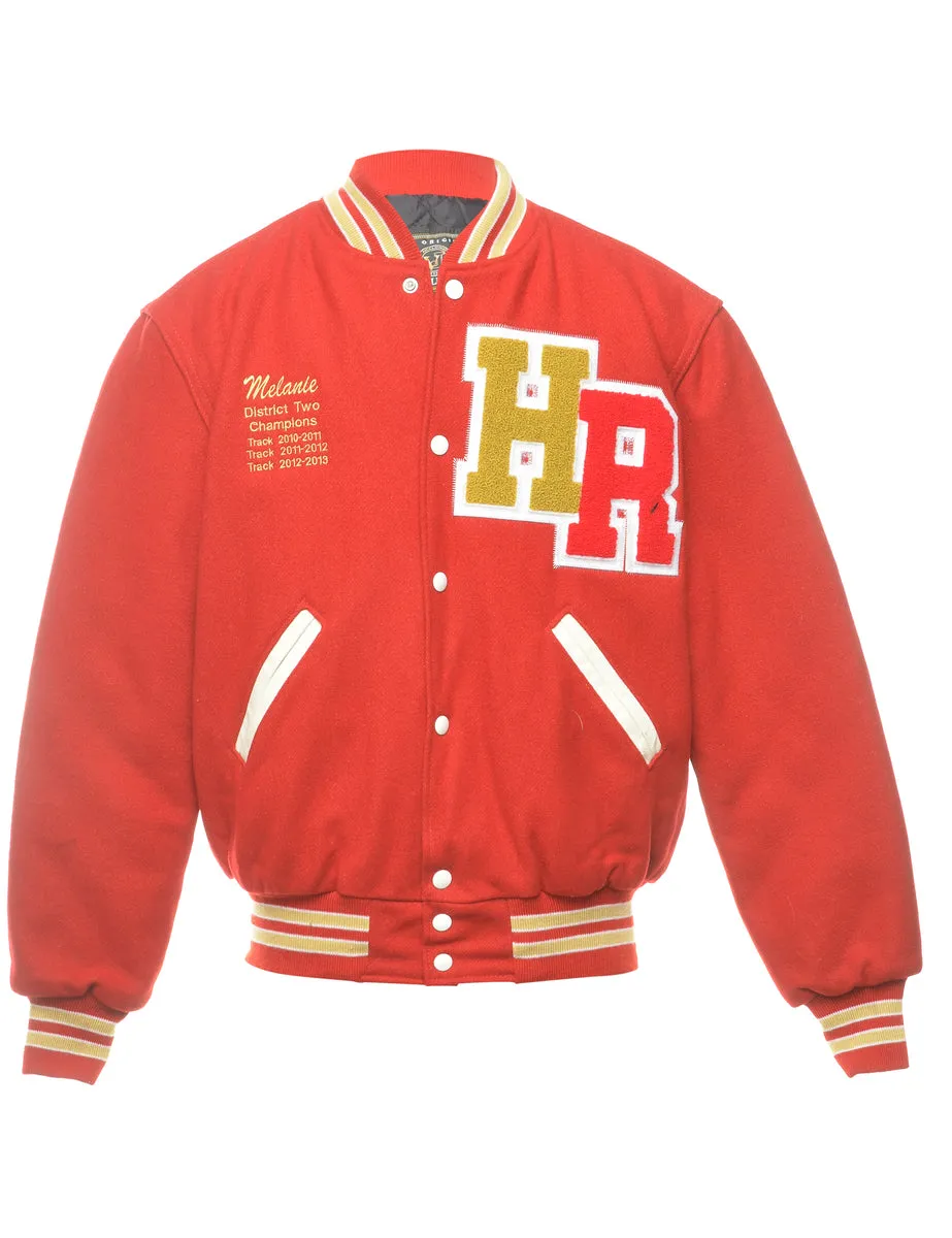 Popper Front Red Bomber Jacket - L