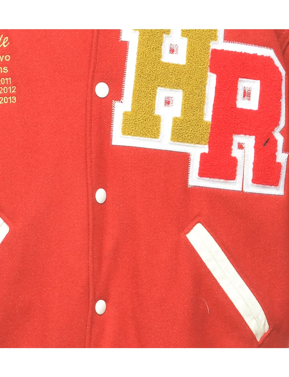 Popper Front Red Bomber Jacket - L