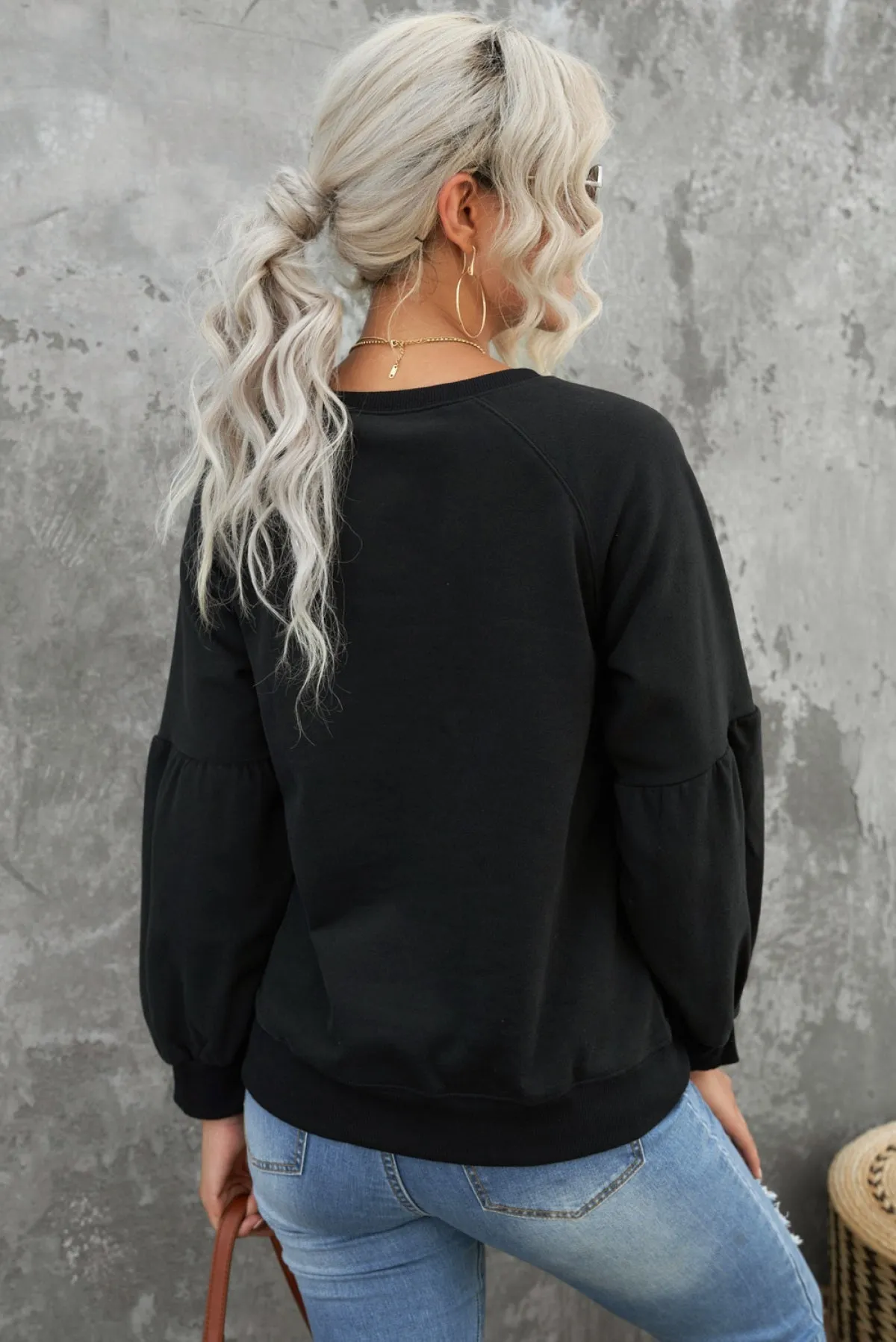 Raglan Patchwork Sleeve Pullover Sweatshirt