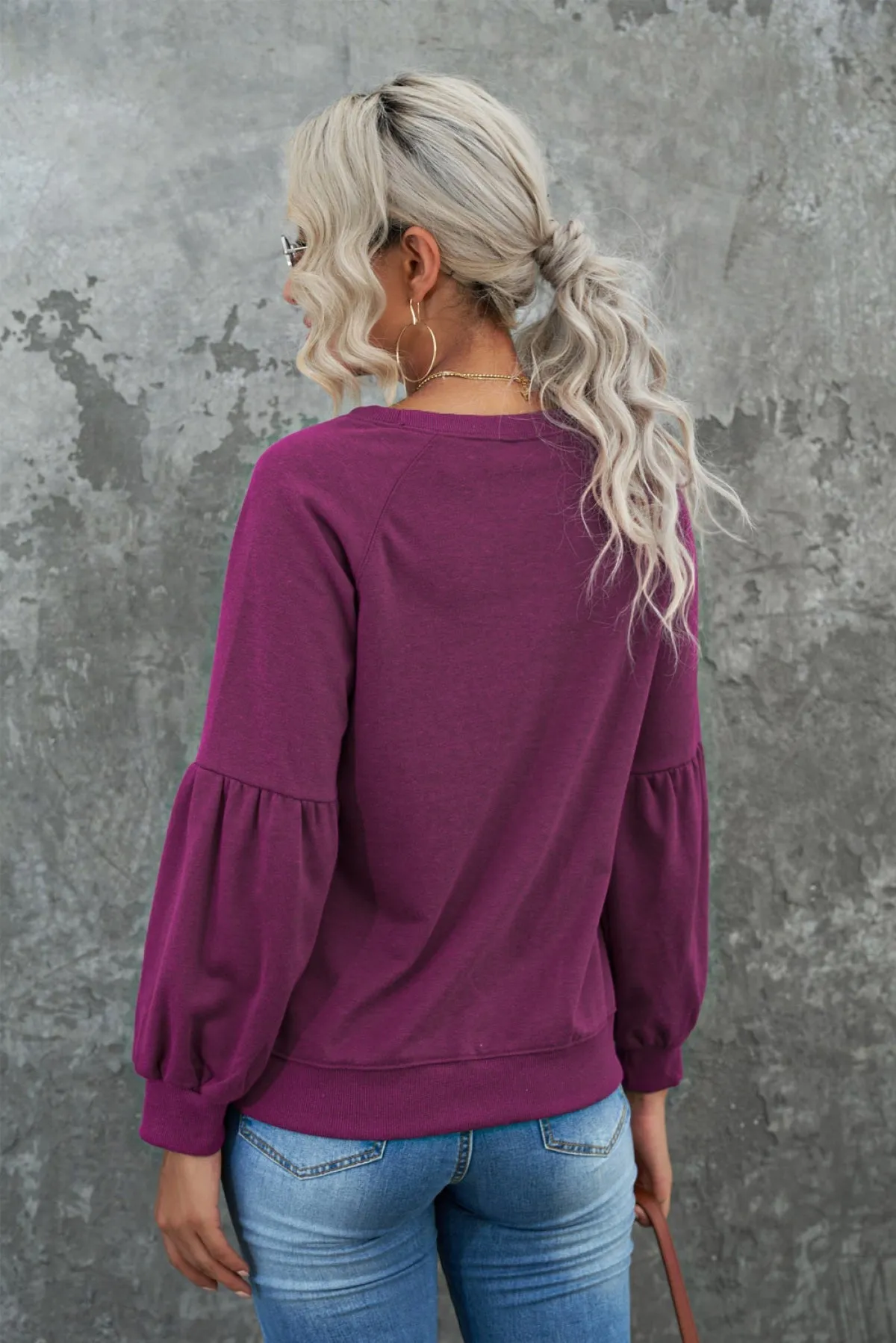 Raglan Patchwork Sleeve Pullover Sweatshirt