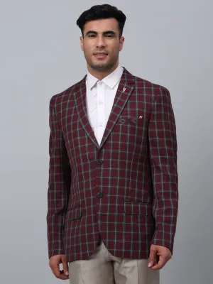 Red Checkered Full Sleeves Formal Blazer For Men