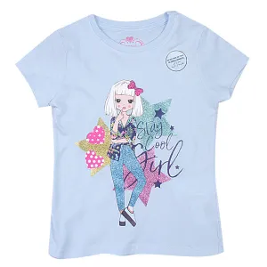 REDTAG Girl's Sky Blue Casual T-Shirts