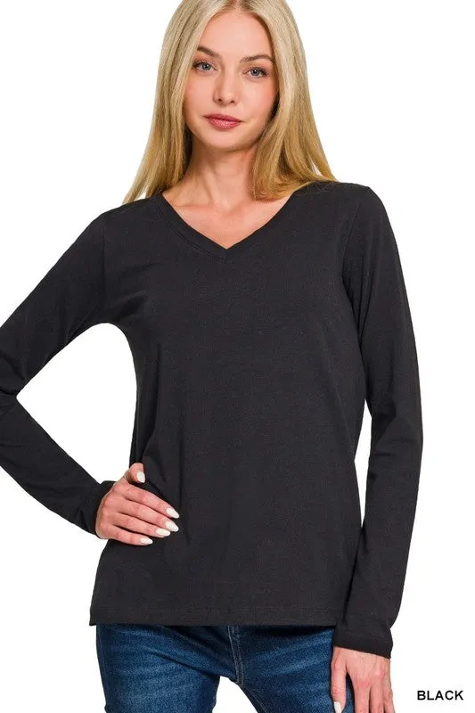 RUBY COTTON V-NECK LONG SLEEVE T-SHIRT S-XL