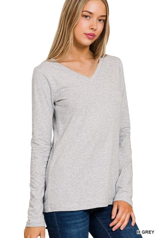 RUBY COTTON V-NECK LONG SLEEVE T-SHIRT S-XL