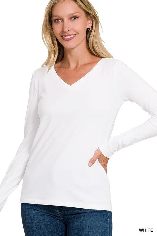 RUBY COTTON V-NECK LONG SLEEVE T-SHIRT S-XL