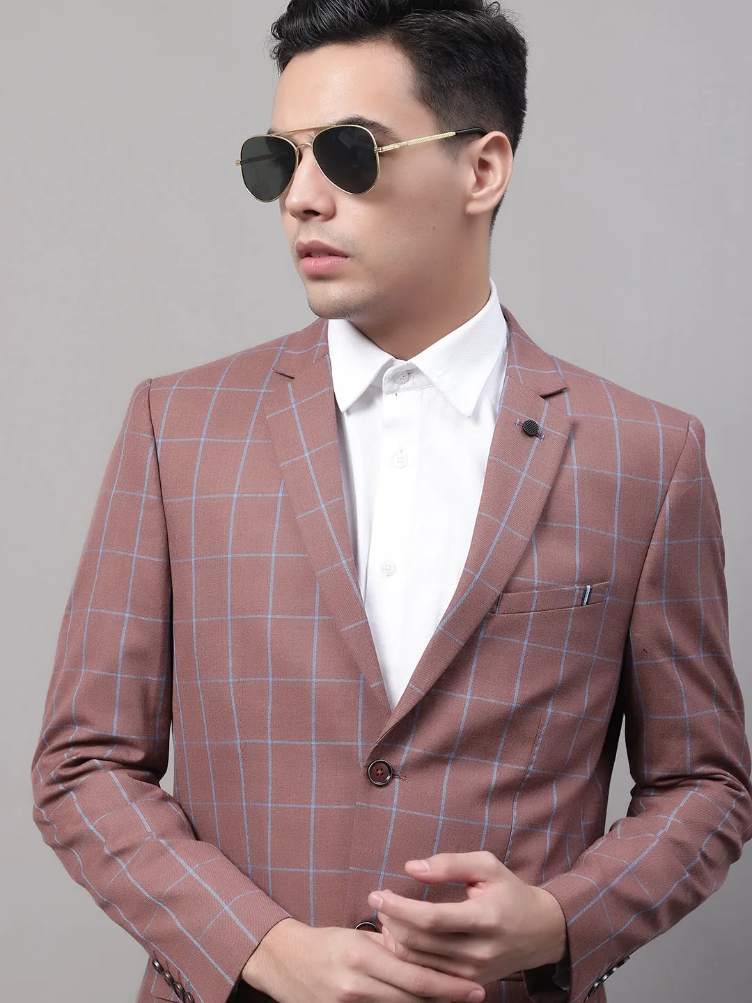 Rust Checkered Full Sleeves Formal Blazer For Men