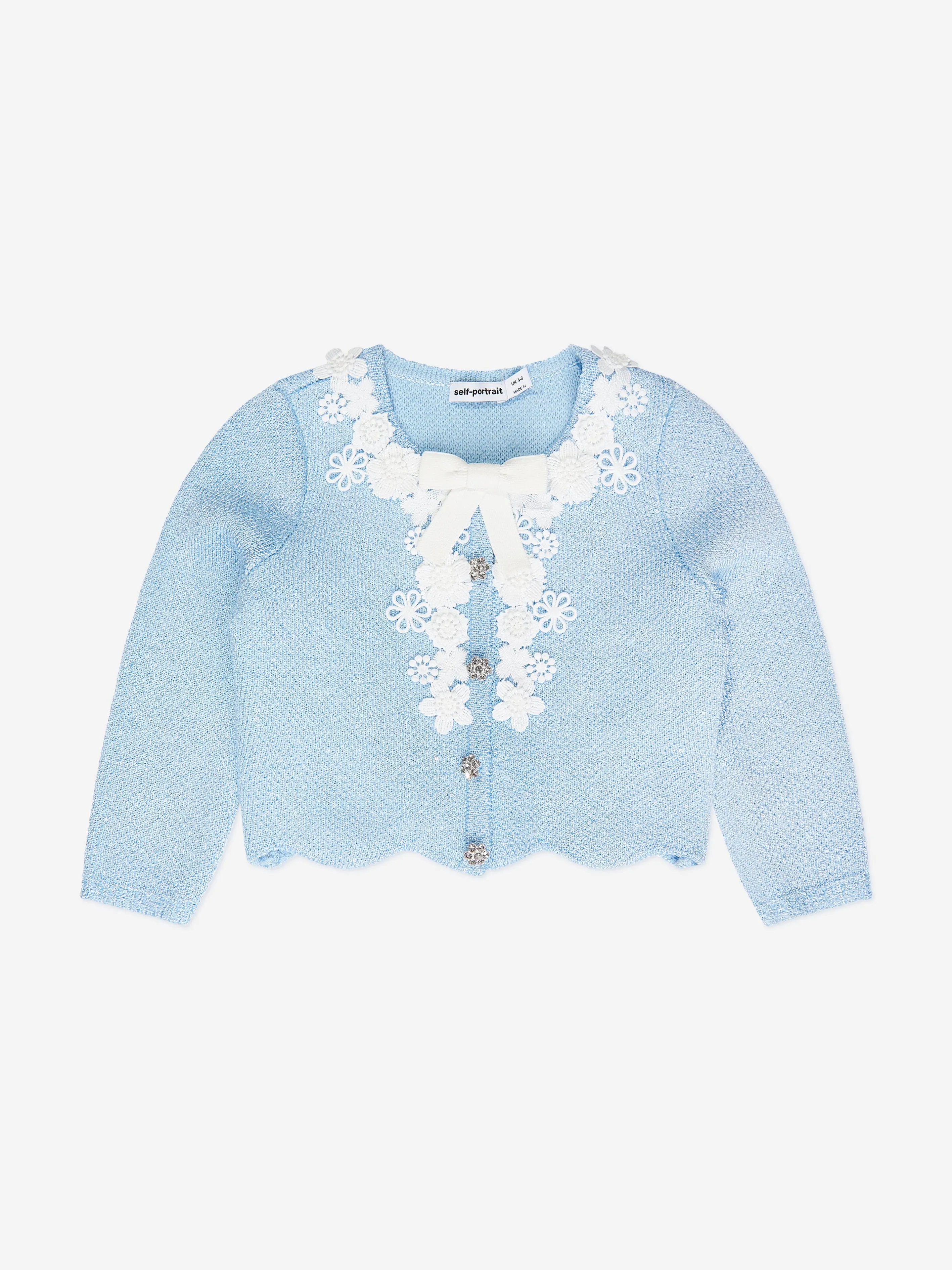 Self Portrait Girls Sequin Knit Cardigan in Blue