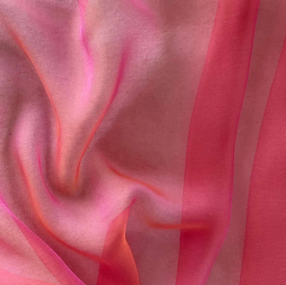 Semi-Sheer Iridescent Mandarin & Hot Pink Silk Chiffon (Made in Italy)