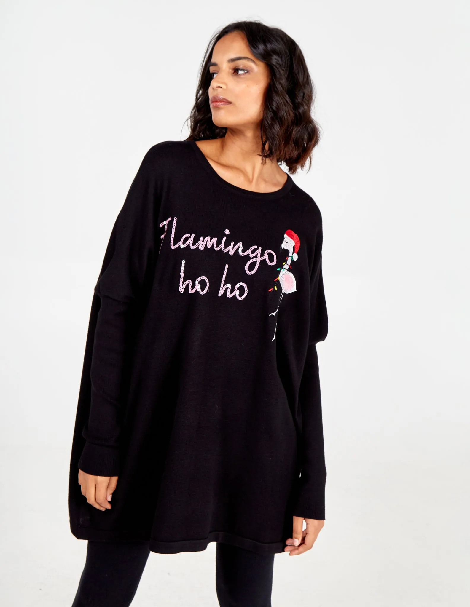 Sequin Flamingo Ho Ho Jumper