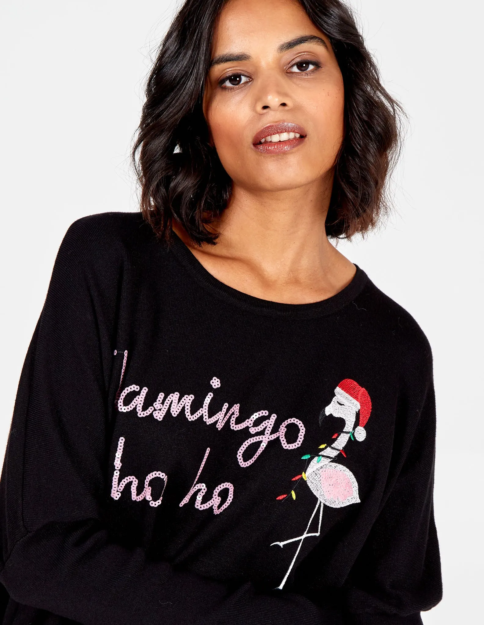 Sequin Flamingo Ho Ho Jumper