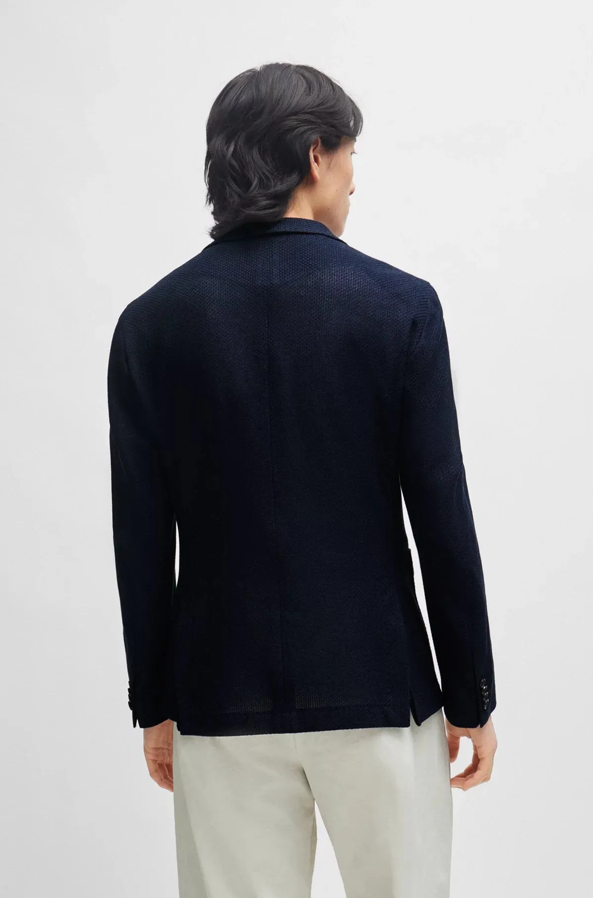 Slim-Fit Jacket in Micro-Patterned Cotton 50514613