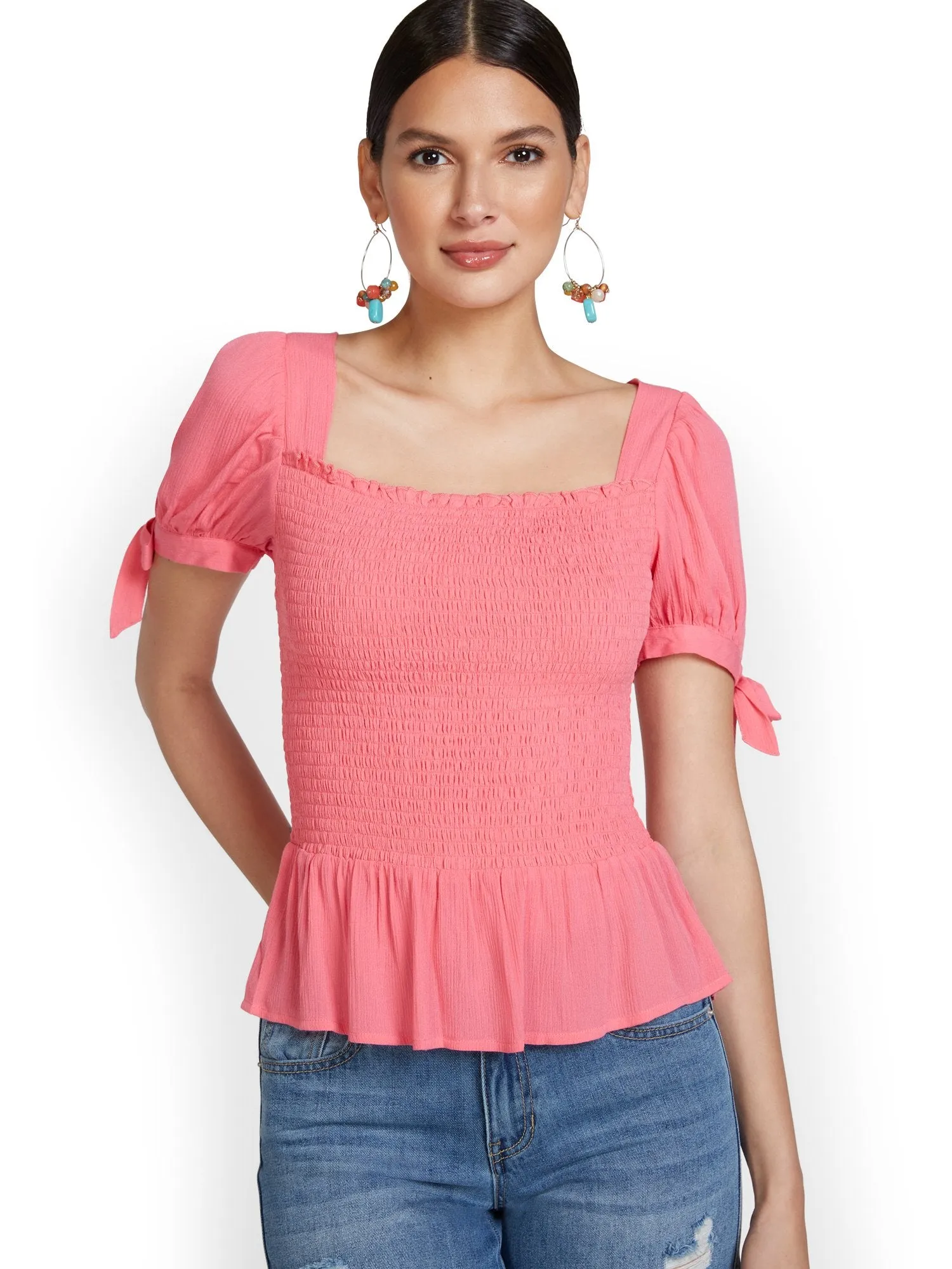 Smocked Tie-Sleeve Blouse - Lily & Cali