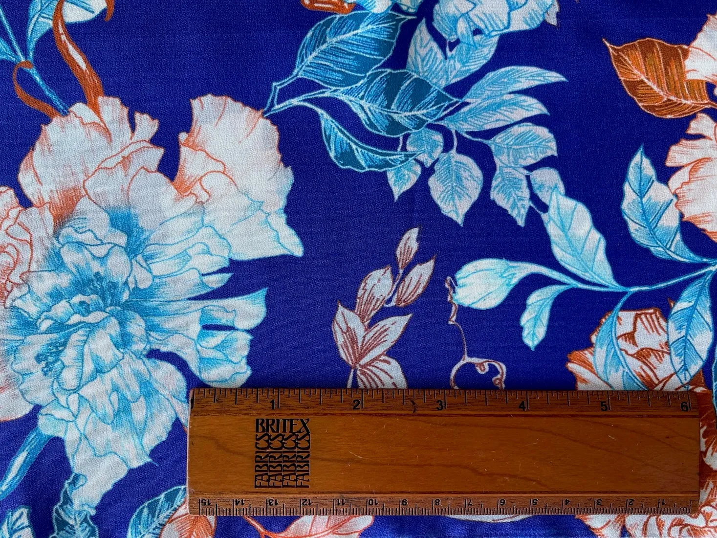 Spiced Sky Blue Peonies on Cobalt Silk Crepe de Chine (Made in Italy)