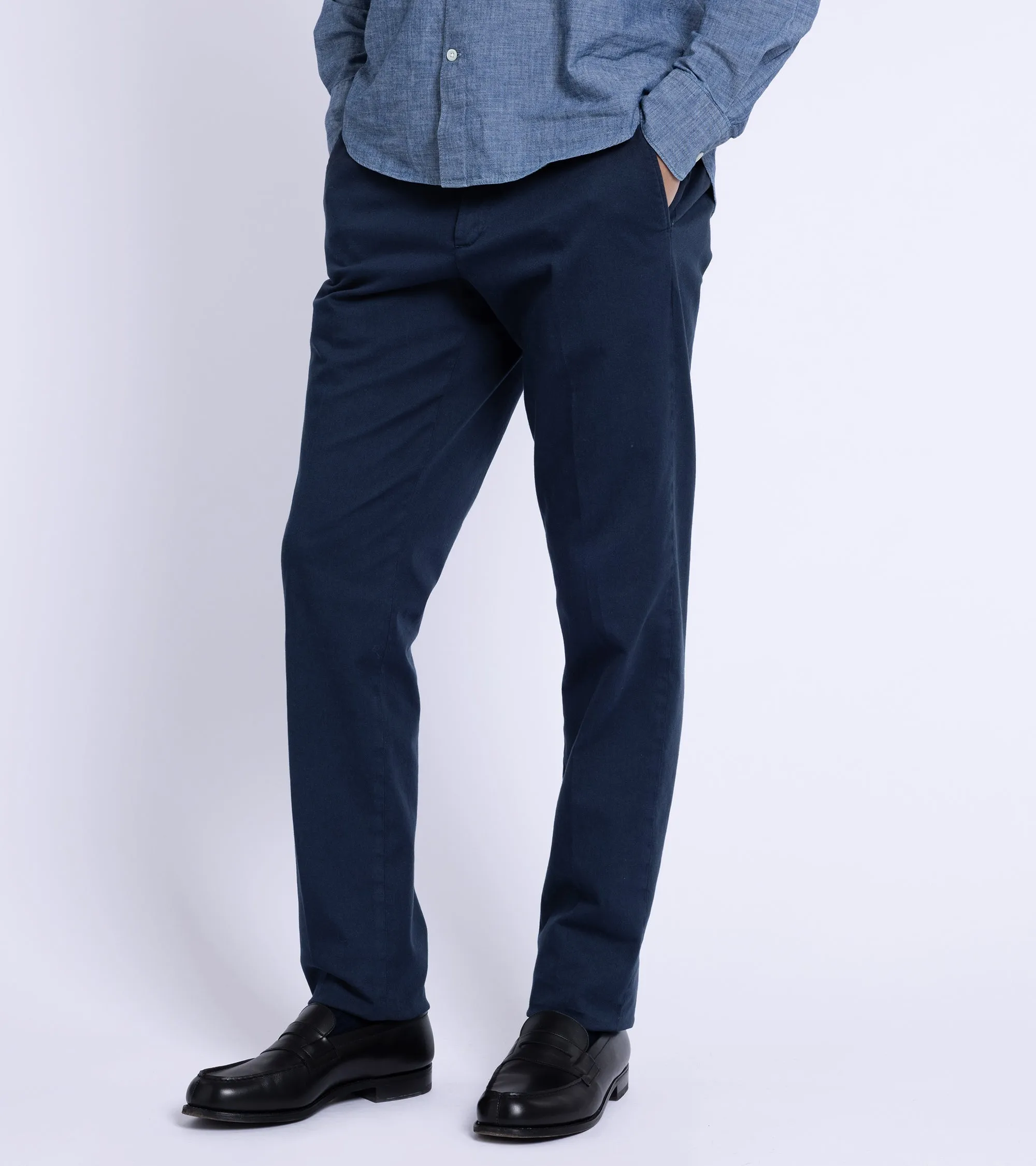 Trunk Palmer Flat Front Cotton Twill Trousers: Light Navy