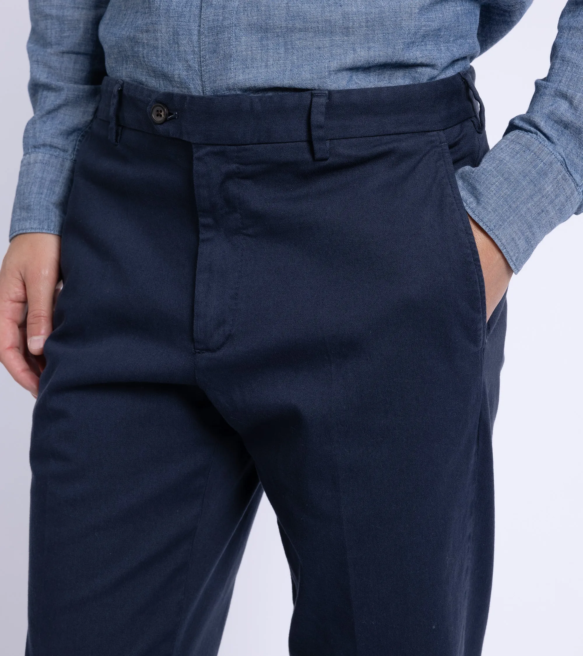 Trunk Palmer Flat Front Cotton Twill Trousers: Light Navy