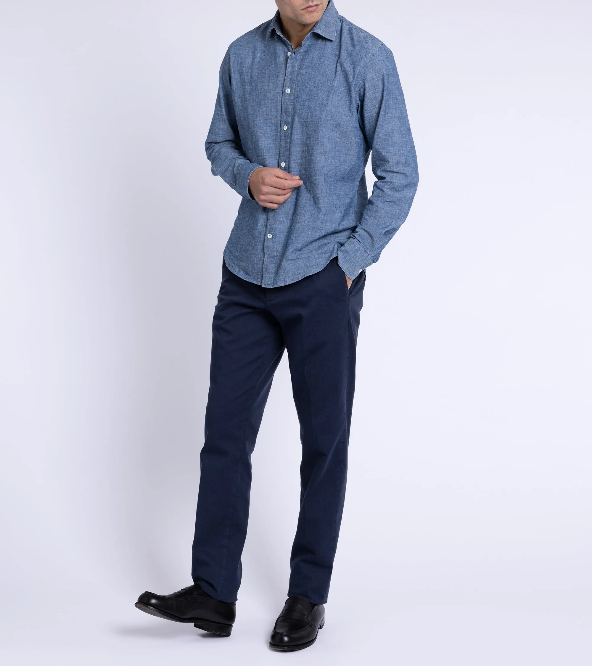 Trunk Palmer Flat Front Cotton Twill Trousers: Light Navy