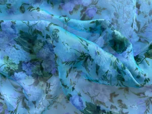 Ungaro Periwinkle Wisteria & Peonies Silk Chiffon (Made in Italy)