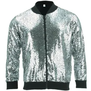 Unisex Sequin Bomber Jacket - Silver