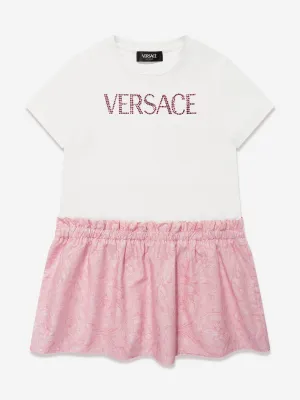 Versace Girls Barocco Diamante Logo Dress in Pink