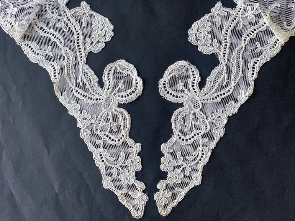 Vintage 3" Silk White Bows Cotton Lace Collar