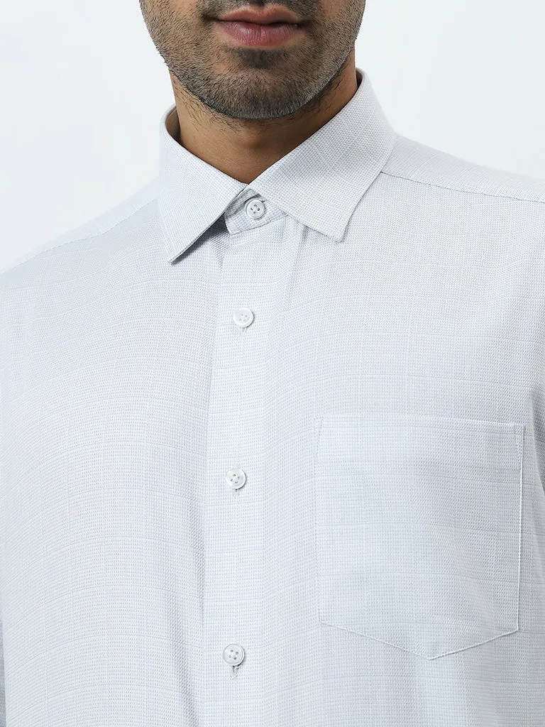 WES Formals Grey Self Relaxed-Fit Cotton Shirt