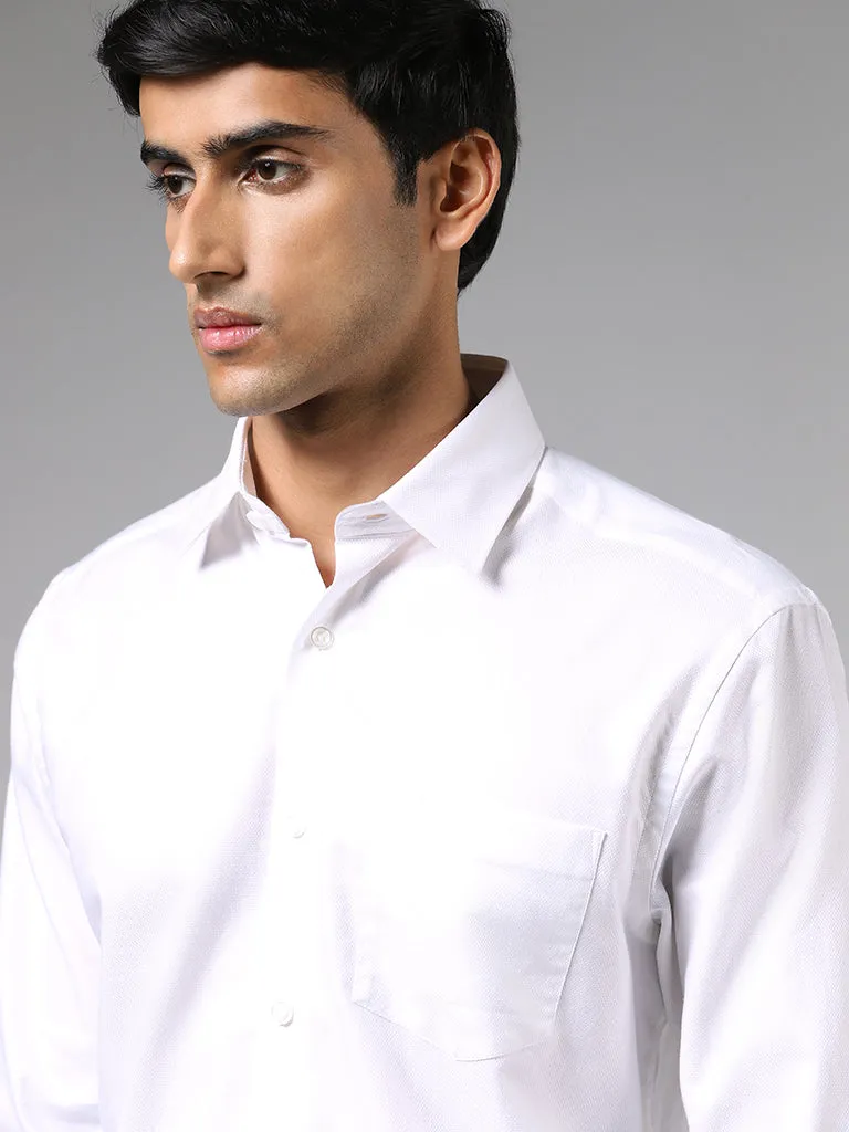 WES Formals Solid White Cotton Relaxed-Fit Shirt