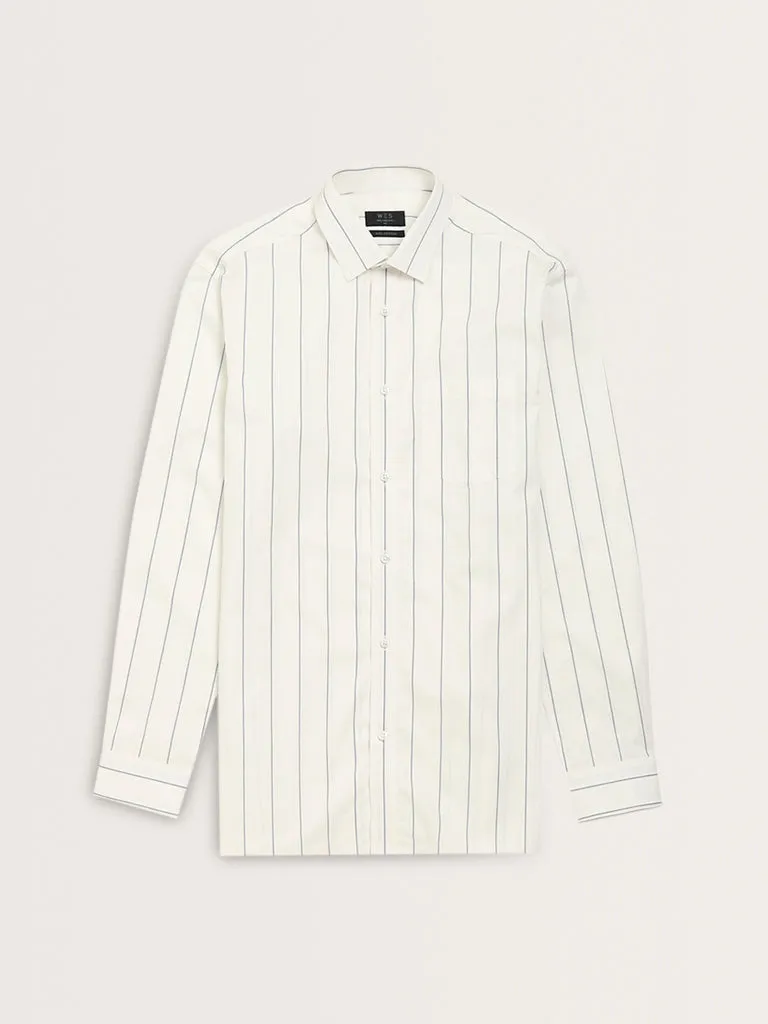 WES Formals White Pinstriped Design Relaxed-Fit Shirt