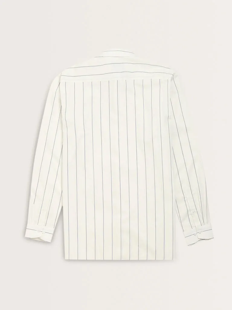 WES Formals White Pinstriped Design Relaxed-Fit Shirt