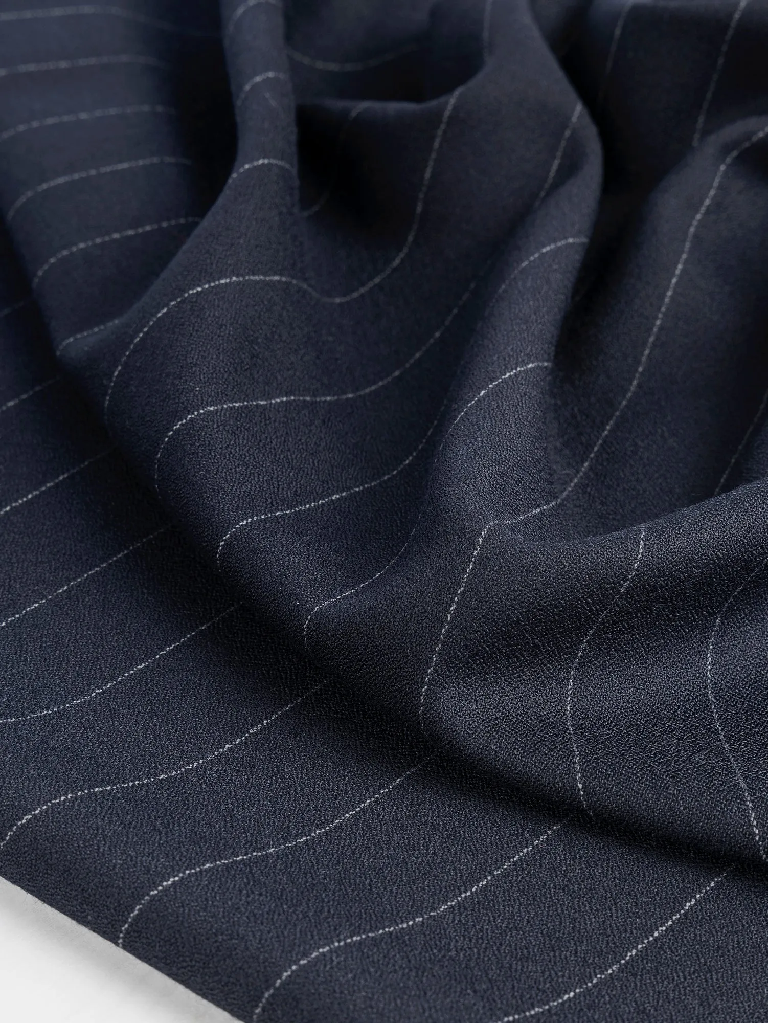 Wide Pinstripe Italian Wool Crepe Suiting Deadstock - Navy   Grey