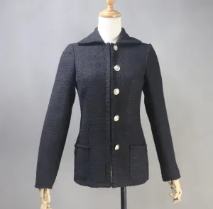 Women CUSTOM MADE Golden Buttons Decoration Tweed Black Collared Jacket Coat Blazer