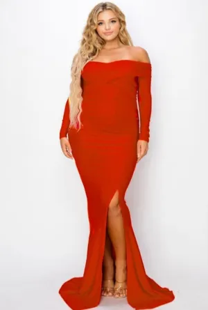 Women's Plus long sleeve off shoulder night party maxi dress