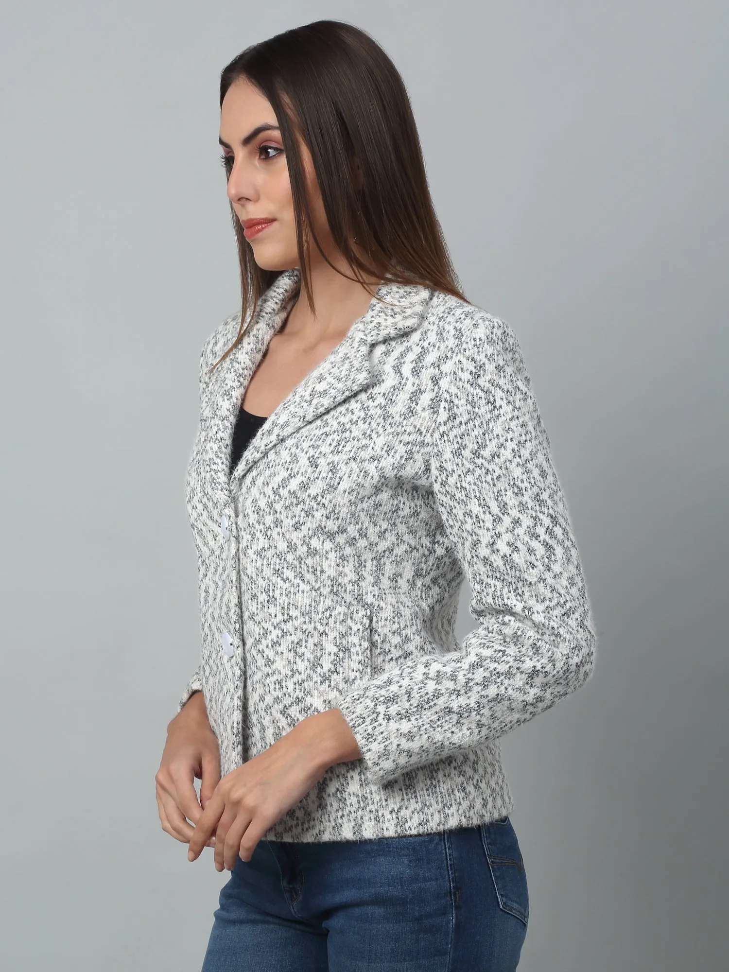 Women's   White Single breasted  Notched Lapel Collar Blazer