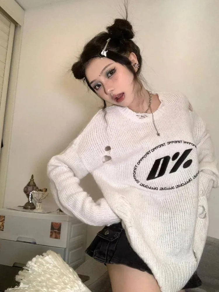 Y2K Grunge Distressed Knitted Sweater