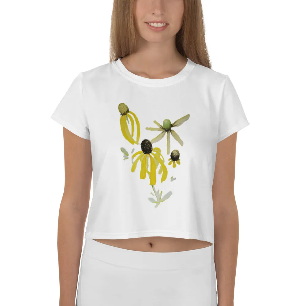 Yellow Wild Flower All-Over Print Crop Tee