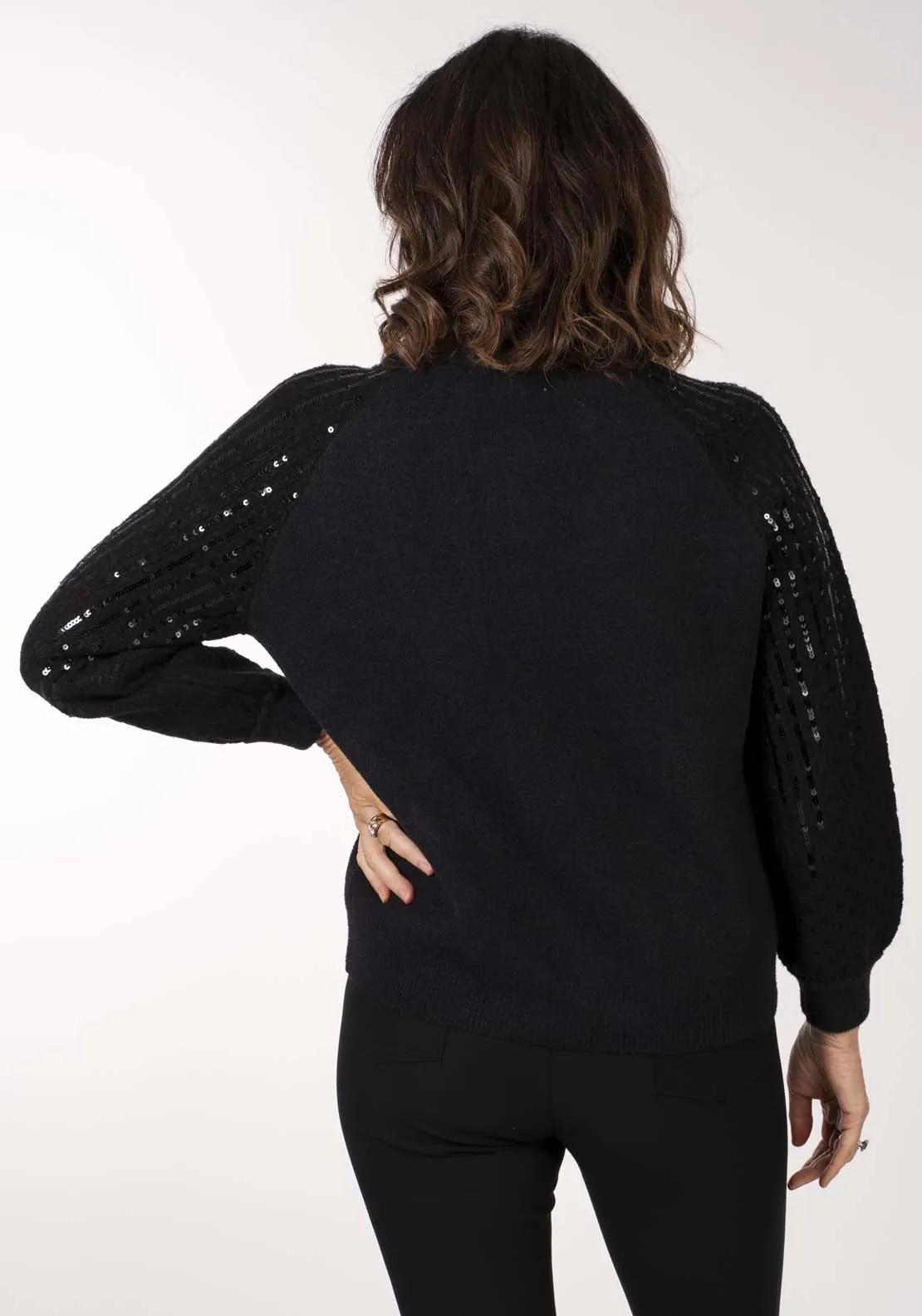 Zip Front Sequin Cardi - Black